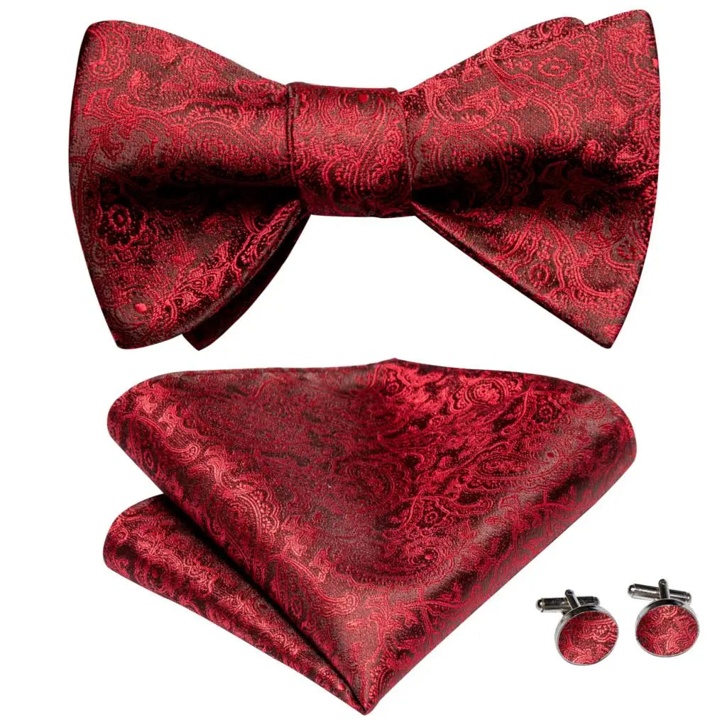 Hi-Tie Ensemble nœud papillon en soie pour homme, mouchoir et boutons de manchette, bleu, rouge, or, noir, blanc, jacquard, nœud papillon, mariage, affaires