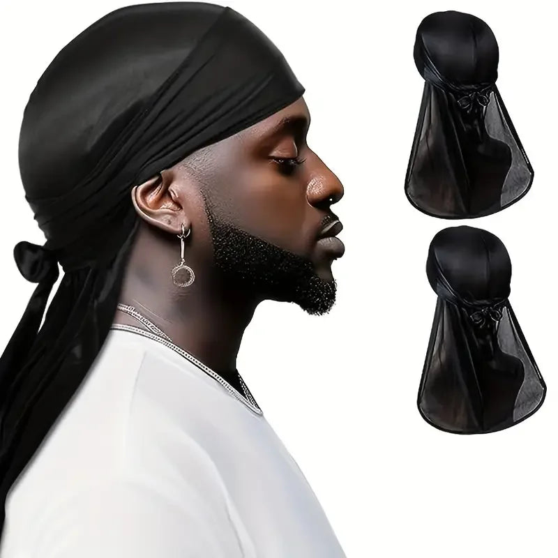 Unisex Silky Long Tail Durag Pirate Hat Turban Fashion Headwraps Cap Bandana Women Men Headwear Caps Hijab Hair Accessories 