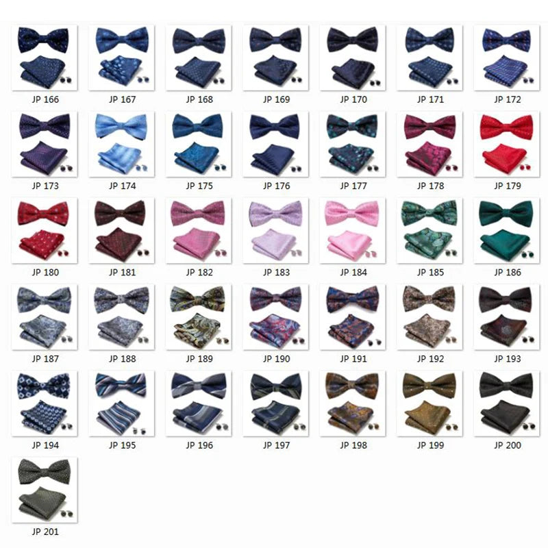 HUISHI Classic Blue Bowties For Men Paisley Floral Bow Tie Pocket Square Cufflinks Suit Set Wedding Party Plaid Solid Butterfly
