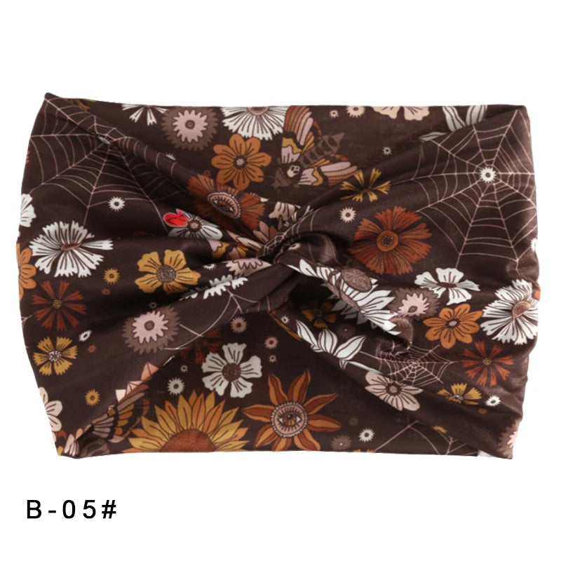 Printed Wide Elastic Headband Pilates Yoga Running Cycling Hairband Turban Makeup Hair Hoop Makeup Headwrap for Women Girl