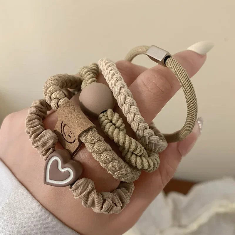 5pcs/Bag Women High Elastic Seamless Hair Rope Durable Bowknot Headbands No Crease Ponytail Holder Rubber Band Hair Accessories
