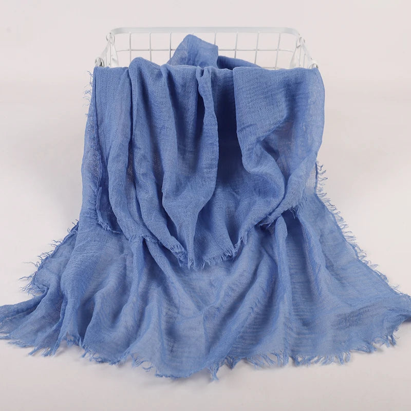 Ramadan Cotton Crinkle Headband Veil Scarves Women Solid Color Head Wraps Long Scarves Turban Headband Muslim Fashion Headscarf