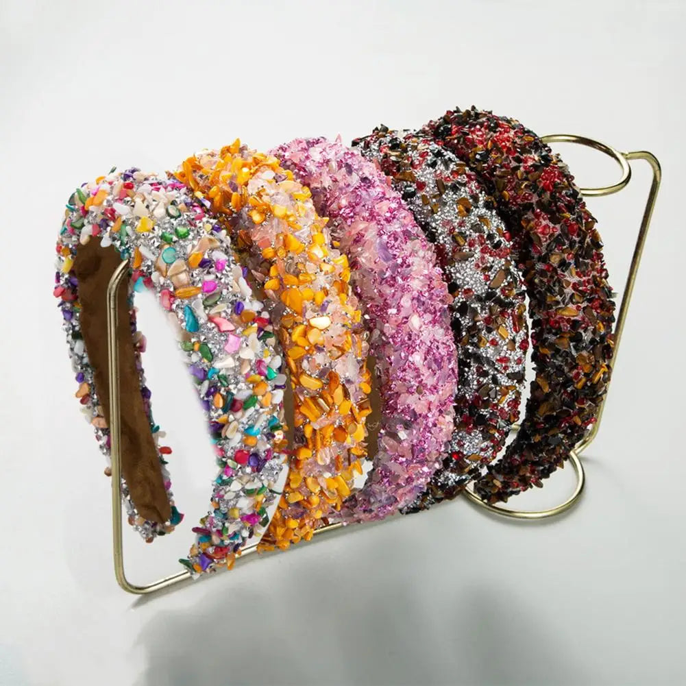 Women Headband Artificial Crystal Embellished Wide Band Headwear Elastic Anti-slip Luxury Fashion Ladies Hair Hoop Accessories