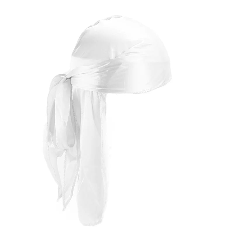Unisex Silky Long Tail Durag Pirate Hat Turban Fashion Headwraps Cap Bandana Women Men Headwear Caps Hijab Hair Accessories 