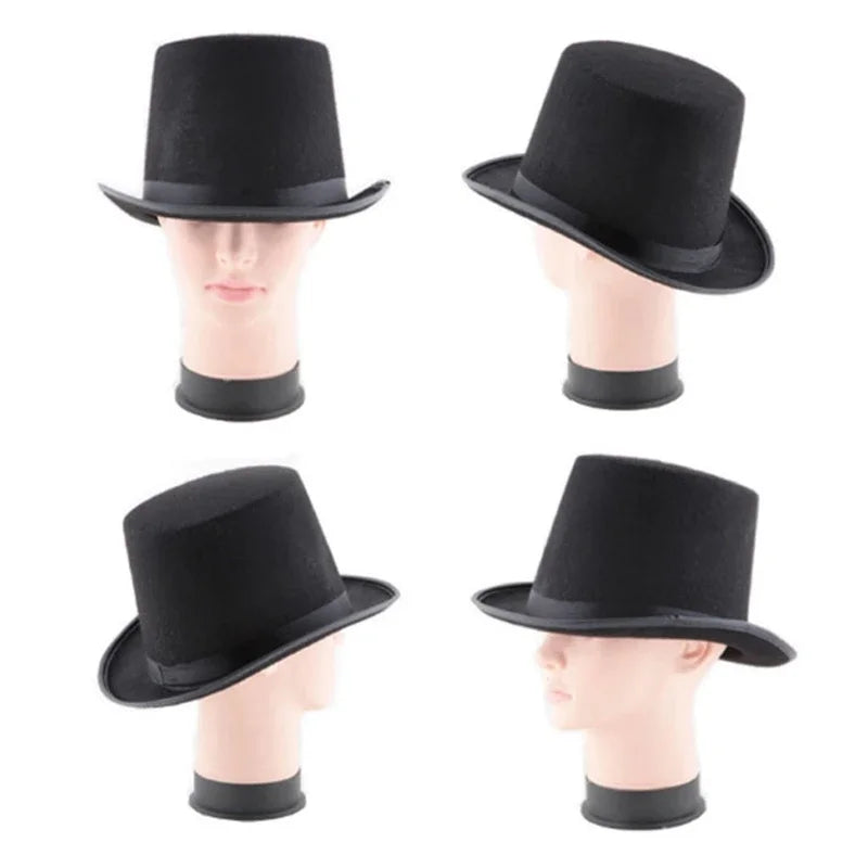 Chapeau haut-de-forme en feutre pour déguisement de magicien, accessoires de cosplay, d'Halloween, fournitures de fête, steampunk, cirque, maître de piste, rôle pour jeu, hommes et femmes