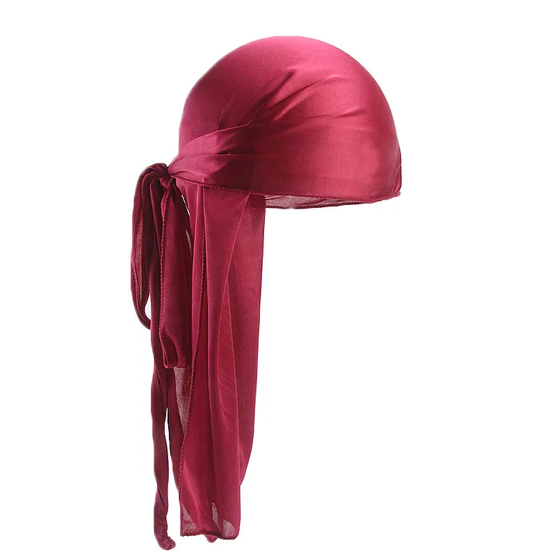 Unisex Silky Long Tail Durag Pirate Hat Turban Fashion Headwraps Cap Bandana Women Men Headwear Caps Hijab Hair Accessories 