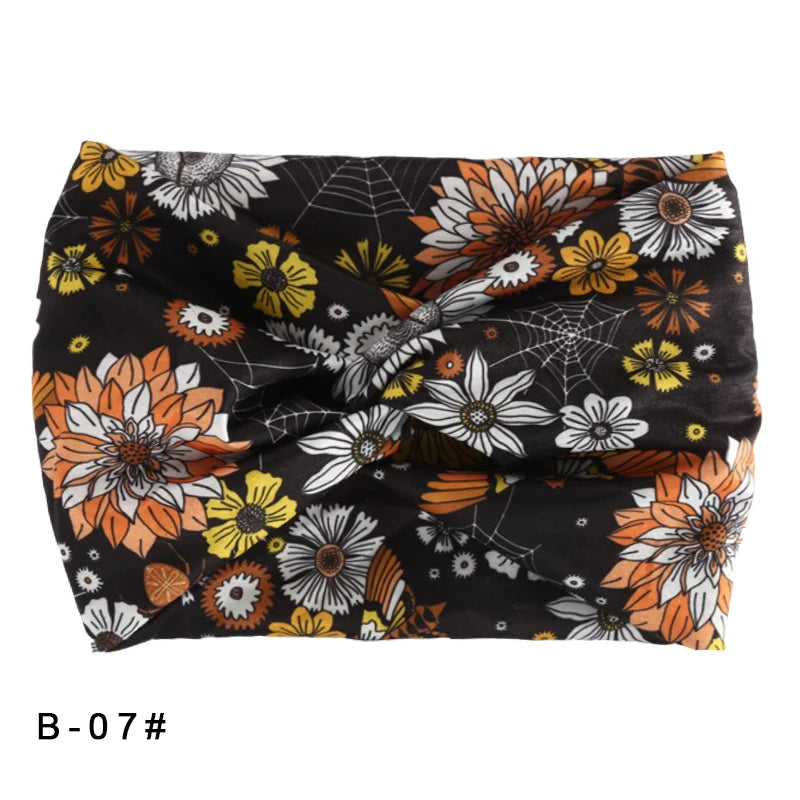 Printed Wide Elastic Headband Pilates Yoga Running Cycling Hairband Turban Makeup Hair Hoop Makeup Headwrap for Women Girl