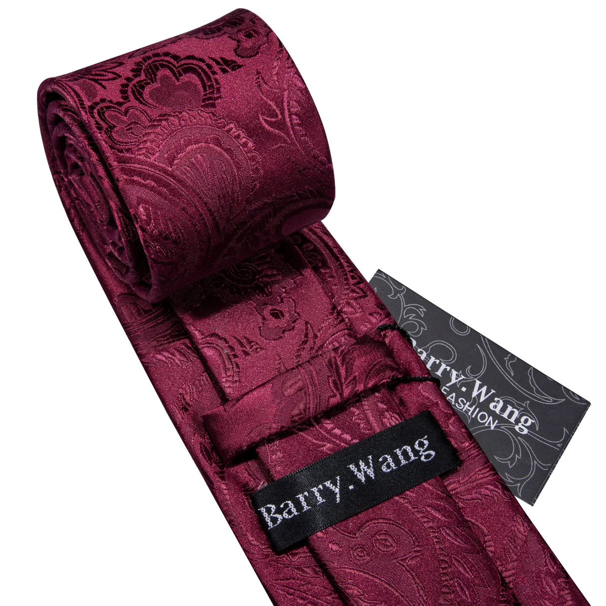 Barry.Wang Ensemble cravate et boutons de manchette en soie pour homme, motif jacquard, rouge, bordeaux, rose, pour mariage, affaires, fête