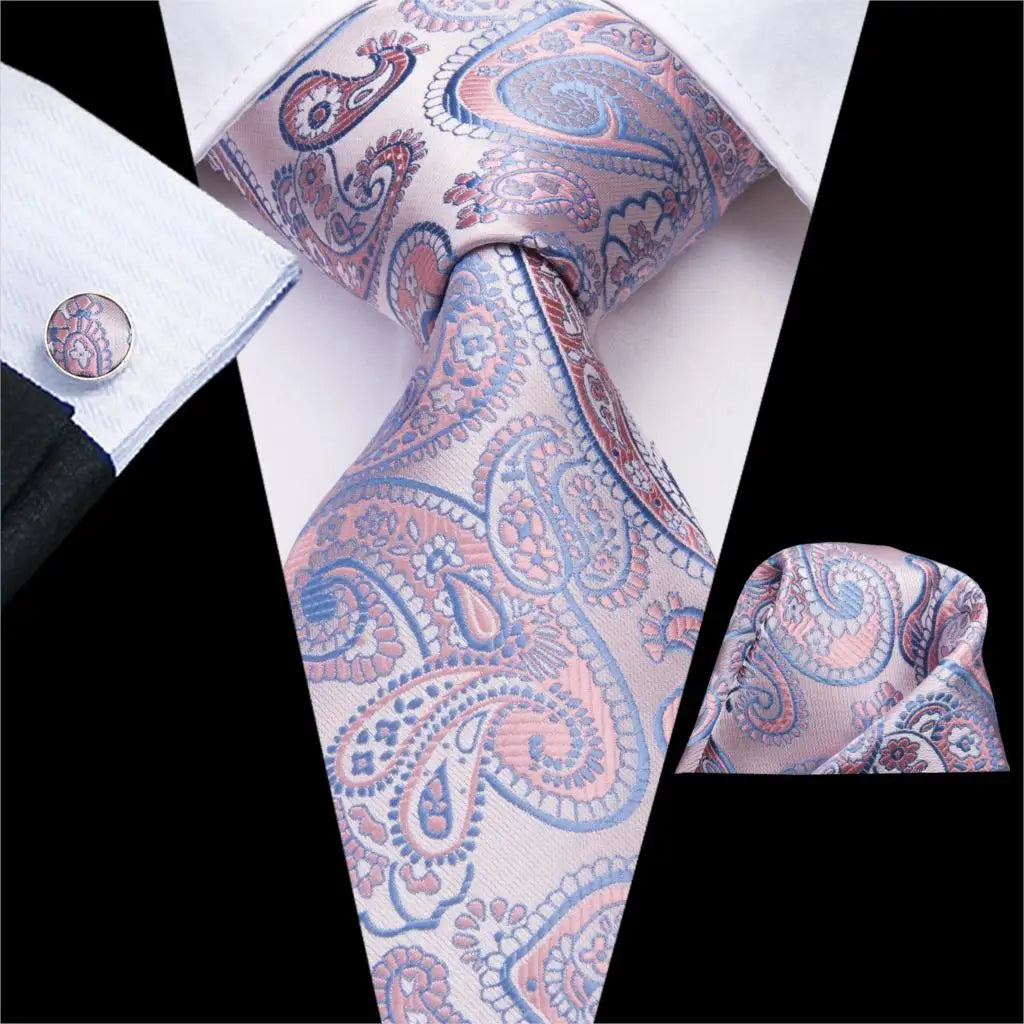 Hi-Tie 100% soie classique pour homme, cravate de mariage corail rose rouge pêche, pochette carrée, boutons de manchette, ensemble de cravates roses pour hommes, cravates cachemire unies