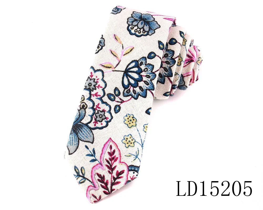 Nouvelles cravates imprimées de créateur, cravates étroites décontractées pour hommes, cravates en coton floral de fête hip-hop, cravate fine
