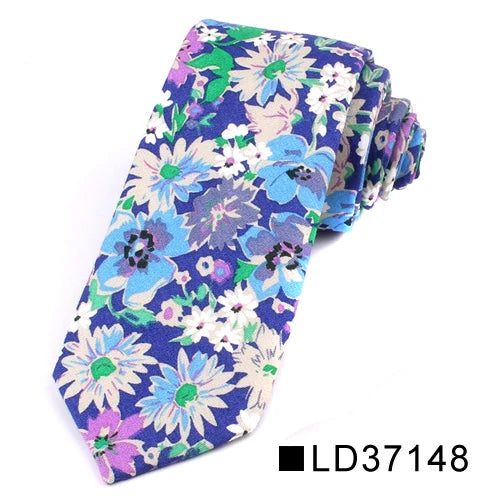Nouvelle cravate florale pour hommes et femmes, cravate fine en coton pour mariage, cravates décontractées pour hommes, costumes classiques, cravates à imprimé floral