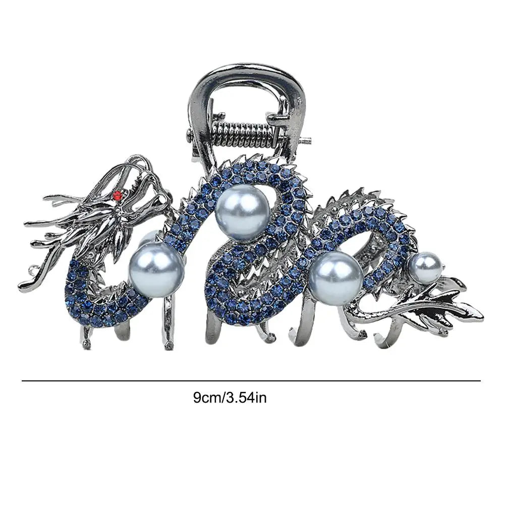 Épingle à cheveux dragon bleu avec perle pour femme, pince à cheveux simple, pince requin, mode, tempérament, accessoires pour cheveux simples
