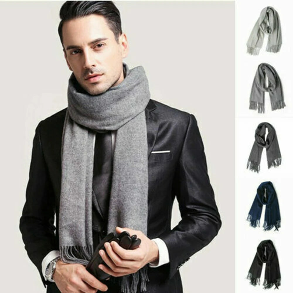 Modische Herren-Schals aus Kunstwolle, warm, für den Winter, dick gestrickt, superweich, einfarbig, bequem, Wickeltuch für Outdoor-Aktivitäten, Geschenk für Männer