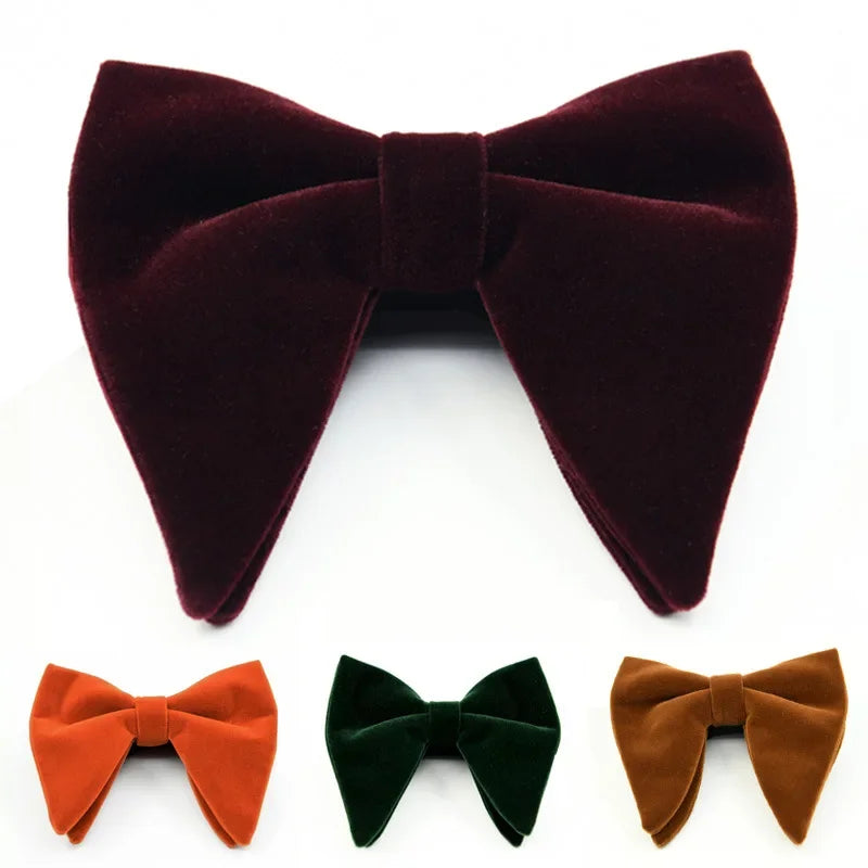 Men's Business Bow Tie Velvet Royal Blue Burgundy Double Deck Big Bowtie Fashion New Mens Wedding Horns Bowties Gifts for Men