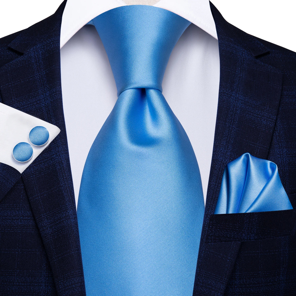 Cravate de mariage en soie unie bleu clair Hi-Tie pour homme, design tendance, boutons de manchette élégants, pour affaires, fête, livraison directe