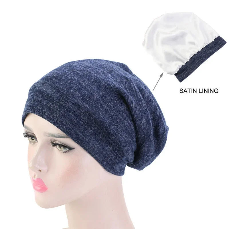 Bonnet de nuit unisexe doublé en satin pour femme et homme, bonnet de nuit ample pour soins capillaires, bonnet anti-chute, bonnet de nuit, couvre-chef