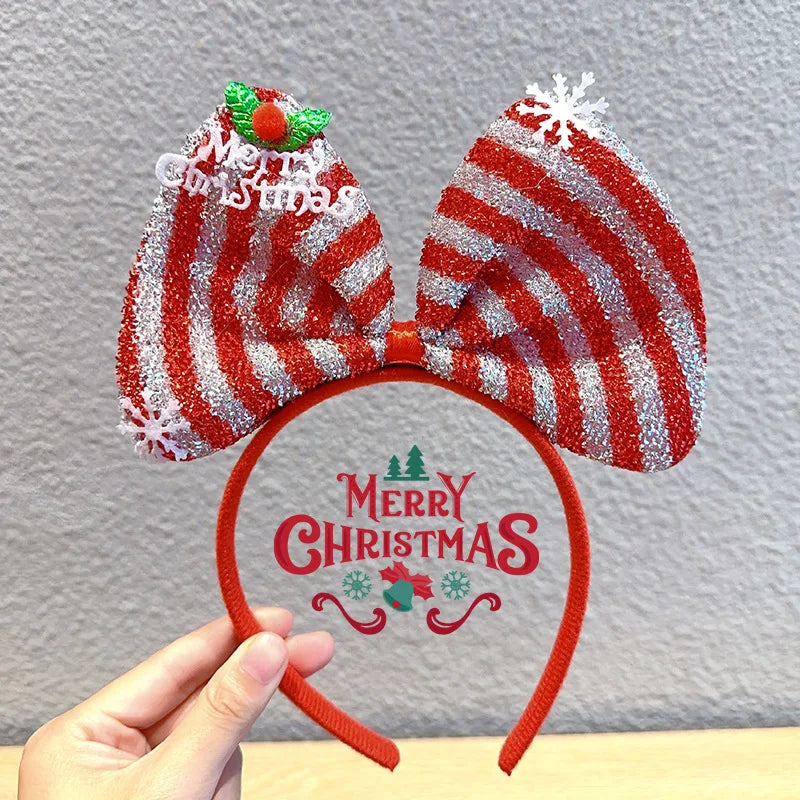 Navidad Bows Elastic Headbands for Adult Children's Hair Accessories Happy Christmas New Year Party Merry Xmas Headdress Supply