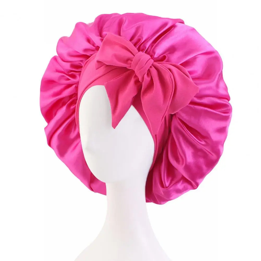 Women Shower Cap Sleeping Satin Bonnet Lace-up Bow Waterproof Women Braids Curly Night Hat Beauty Parlor Cap Salon Hat