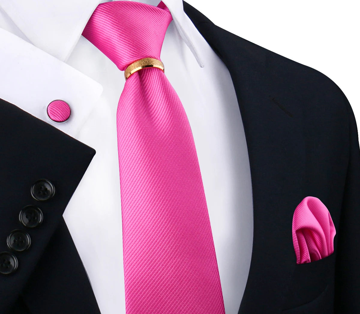 Ensemble de cravates en soie de luxe pour hommes, cravate, mouchoir, boutons de manchette avec anneau en métal doré, broche, costume, fête de mariage, accessoires pour hommes