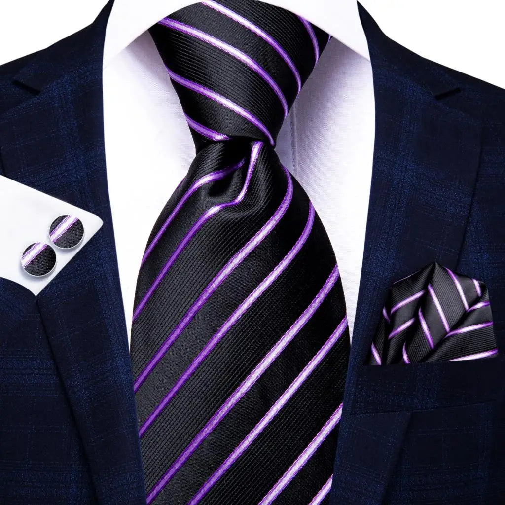 Hi-Tie – Cravate de mariage en soie violette unie à motif cachemire pour homme, ensemble de qualité avec boutons de manchette et mouchoir, cadeau tendance, livraison directe