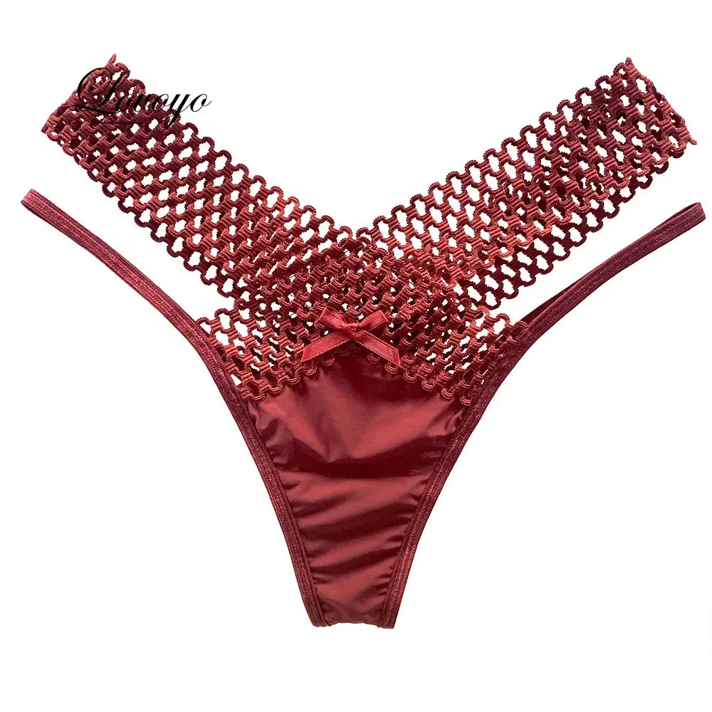 2024 Women's Panties Cross Cut Ice Silk Thong Sports Fashion Perspective Low Waist Ribbons трусы женские sexy lingerie thongs