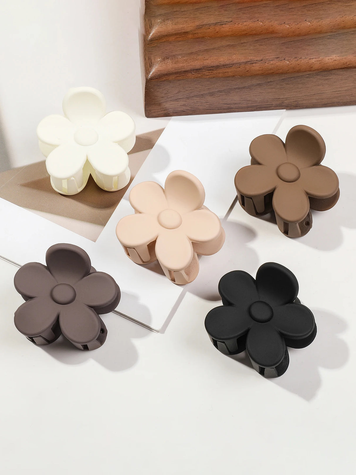 Lot de 5 petites pinces à cheveux en forme de fleur pour femmes et filles, pinces rectangulaires mates, barrettes demi-cercles pour cheveux fins