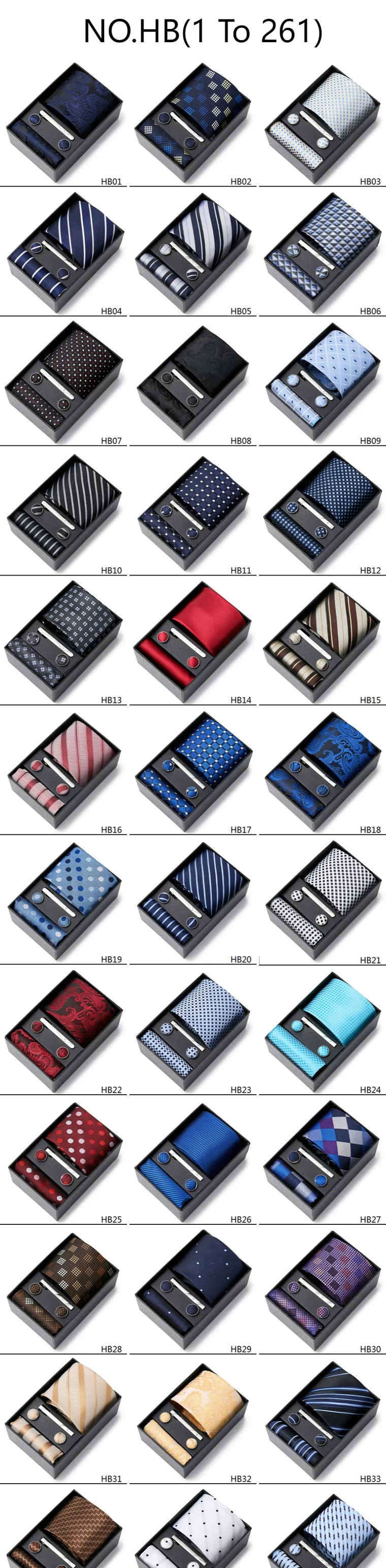 65 Colors Fashion Tie Handkerchief Set Tie Clip Necktie Box Man's Shirt Dark Red Accessories Men Wedding Holiday Gift