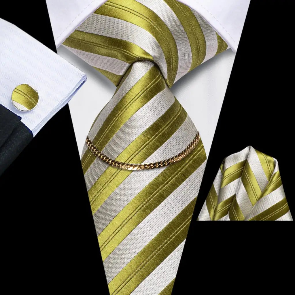 Hi-Tie Business Black Luxury Plaid Mens Tie Silk Neckties Fashion Tie Chain Hanky Cufflinks Set Design Gift For Men Wedding