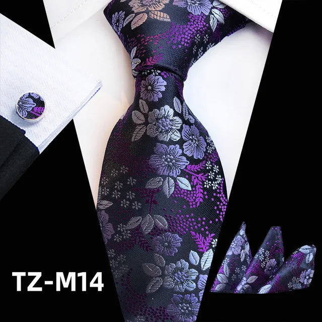 Ensemble de cravates en soie rose floral pour hommes, ensemble de cravates de fête de mariage, mouchoir, broche, boutons de manchette, accessoires pour hommes de haute qualité Gravata