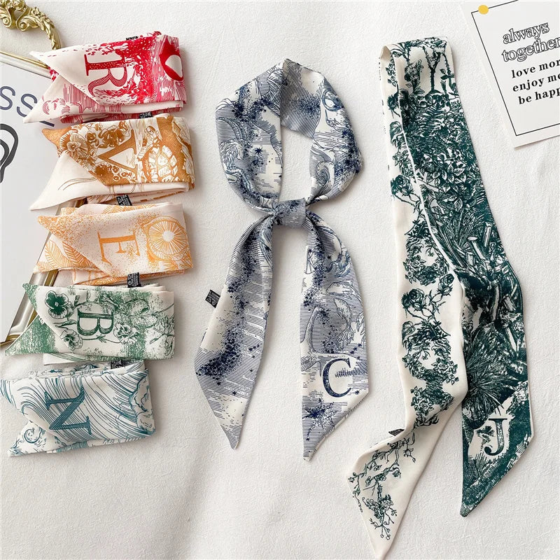 Vous en avez besoin ! 26 lettres sac à main poignée ruban écharpe bandeau cheveux tête cou foulard soie comme rétro cheveux rubans français élégant