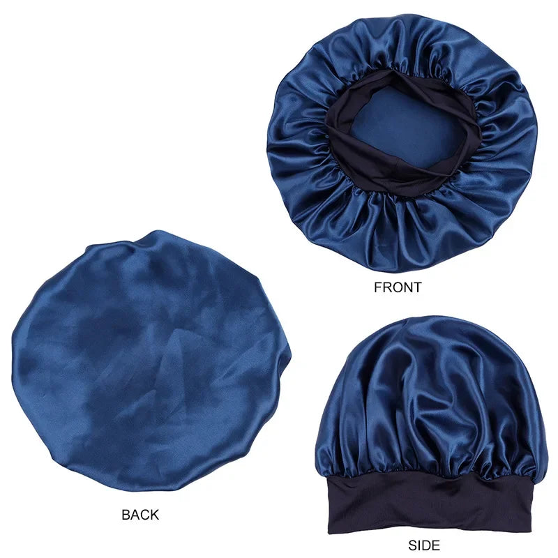 Women's Satin Solid Elastic Wide-brimmed Sleeping Hat Unisex Head Wrap Elastic Band Cap Hair Care Bonnet Night Hat bonnet