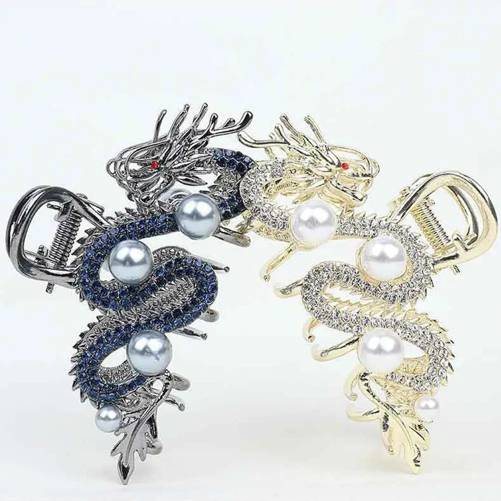 Épingle à cheveux dragon bleu avec perle pour femme, pince à cheveux simple, pince requin, mode, tempérament, accessoires pour cheveux simples