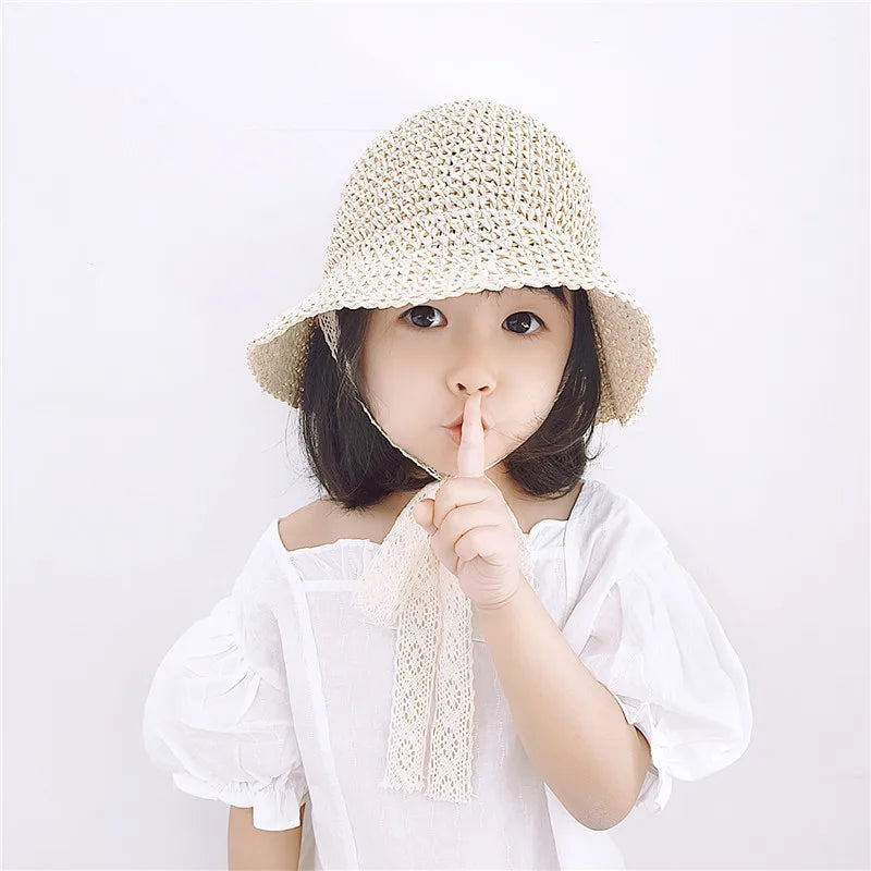 Children's Summer Hat Sunshade Lace Straw Baby Girl Cap Girls Baby Sunscreen Beach Hat