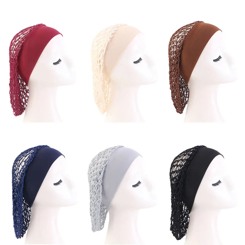 Women Stretchy Wide Band Crochet Hair Snood Mesh Net Wig Cap Head Cover Care Nightcap Pocket Wrap Dreadlock Headwear