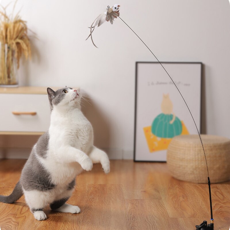 NONOR Simulationsvogel, interaktives Katzenspielzeug, lustiger Federvogel mit Glöckchen, Katzenstab zum Spielen mit Kätzchen, Teaser-Zauberstab, Spielzeug, Katzenbedarf
