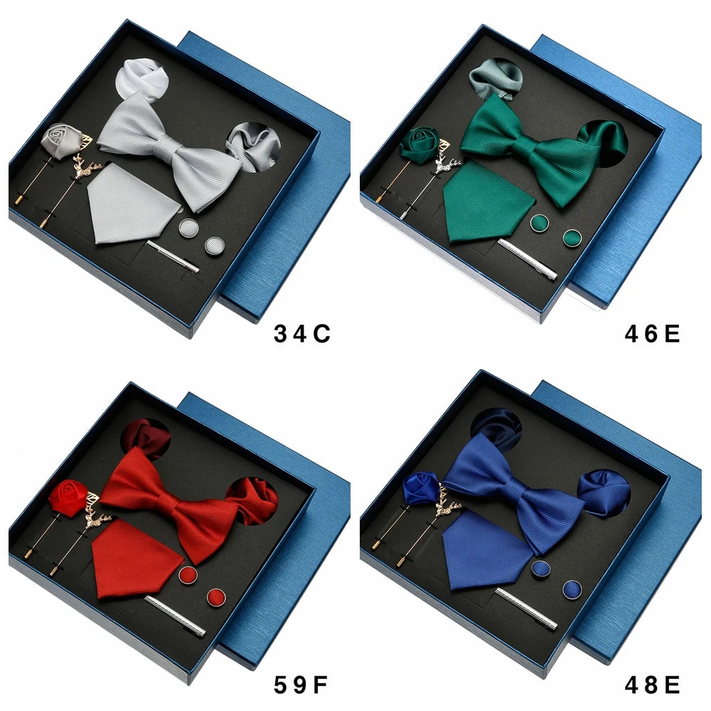 Coffret cadeau pour homme et femme, pochette, cravate, boutons de manchette, broche, couleur unie, pour mariage, affaires, vente en gros