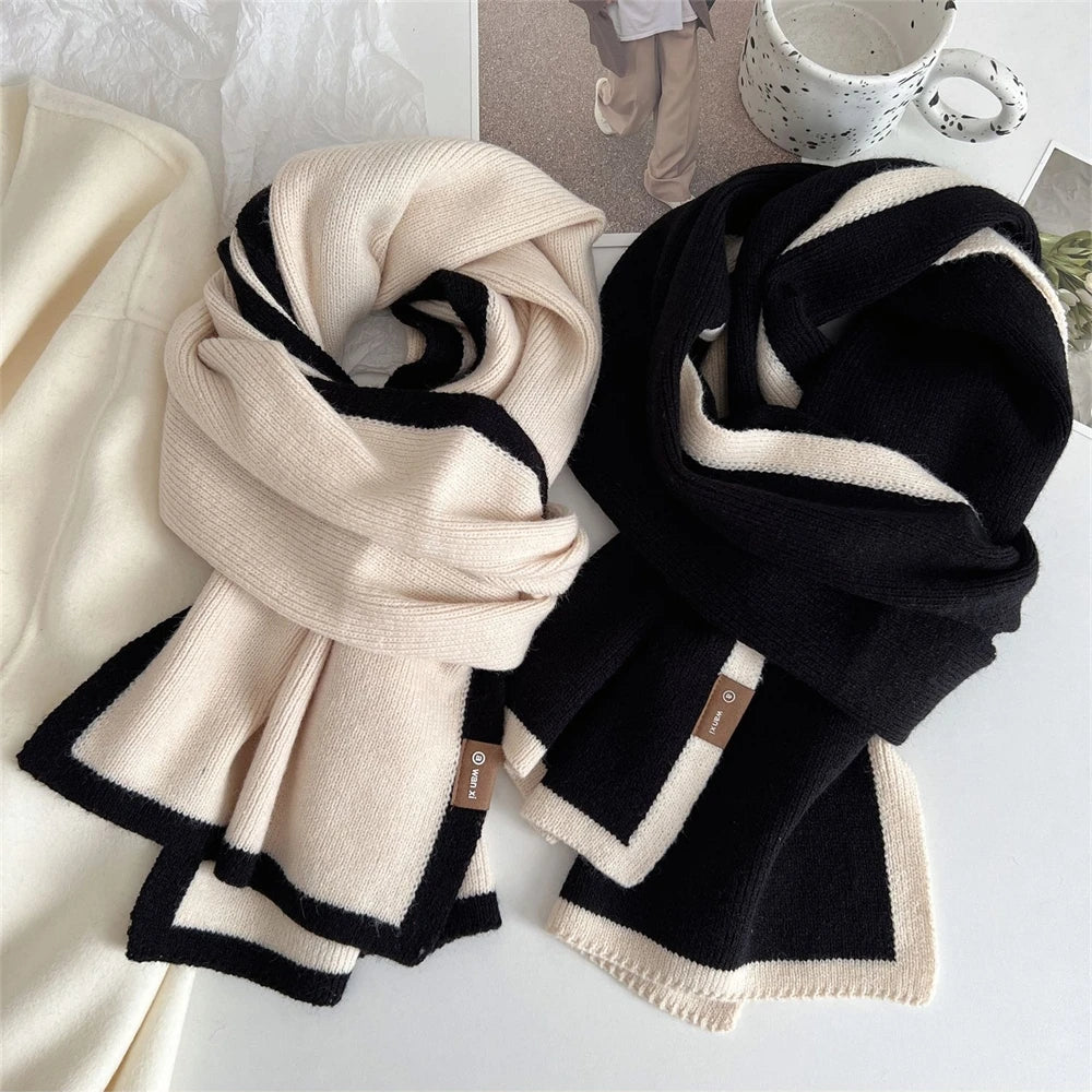 Fashion Solid Warm Cashmere Scarf for Women Winter Design Knitted Neckercheif Thick Woolen Yarn Shawl Neck Wrap Bufandas Muffler