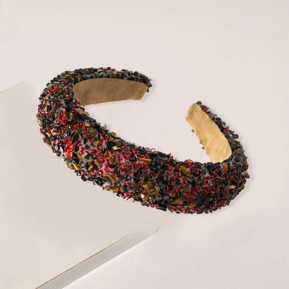 Women Headband Artificial Crystal Embellished Wide Band Headwear Elastic Anti-slip Luxury Fashion Ladies Hair Hoop Accessories