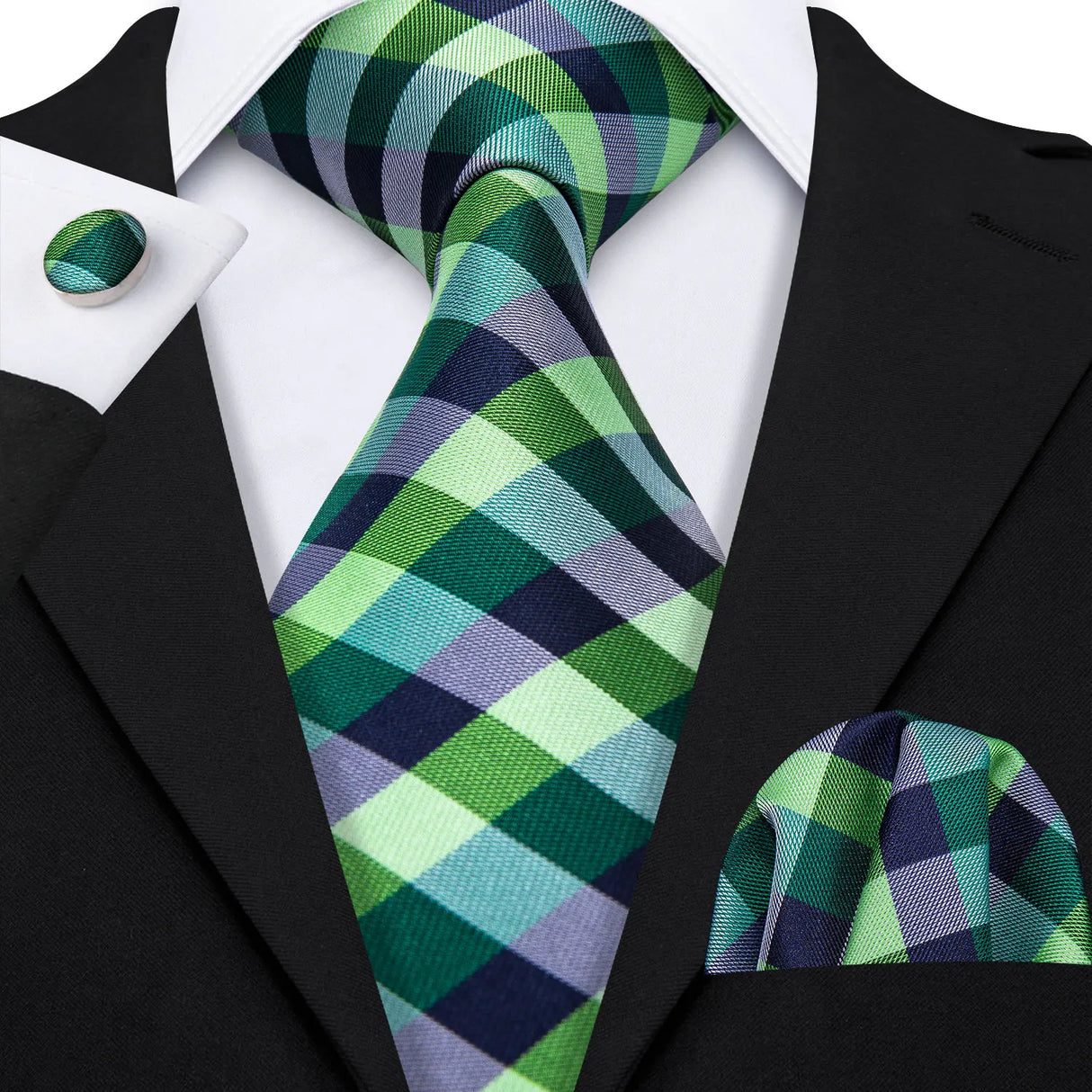Barry.Wang Ensemble cravate et mouchoir en soie à carreaux pour homme, motif jacquard, idéal pour un mariage, un marié ou une équipe