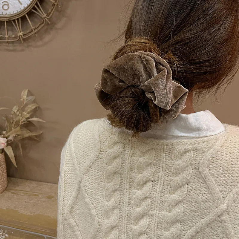 Grand élastique en velours pour femme, couleur unie, pour l'automne et l'hiver, accessoire pour cheveux