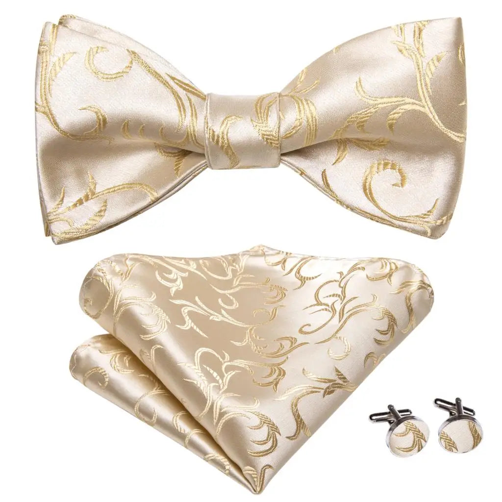 Hi-Tie Ensemble nœud papillon en soie pour homme, mouchoir et boutons de manchette, bleu, rouge, or, noir, blanc, jacquard, nœud papillon, mariage, affaires