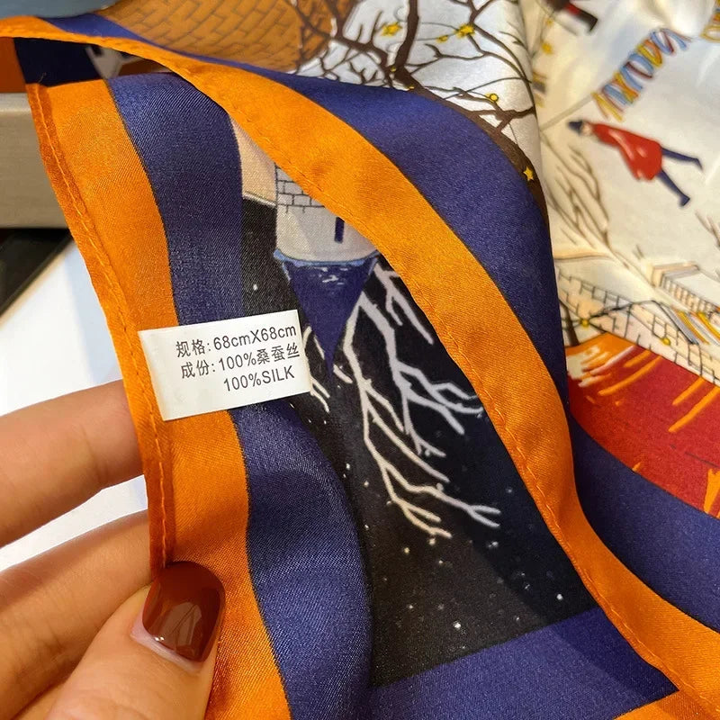 2023 marke 100% Reine Seide Schal Frauen Heiße Haar Mode Foulard Platz Kleine Stirnband Hijab Druck Poncho Schals Bandana 53cm
