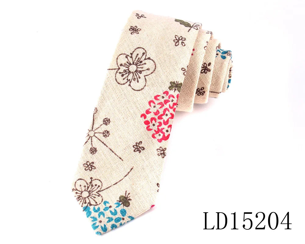 Nouvelles cravates imprimées de créateur, cravates étroites décontractées pour hommes, cravates en coton floral de fête hip-hop, cravate fine