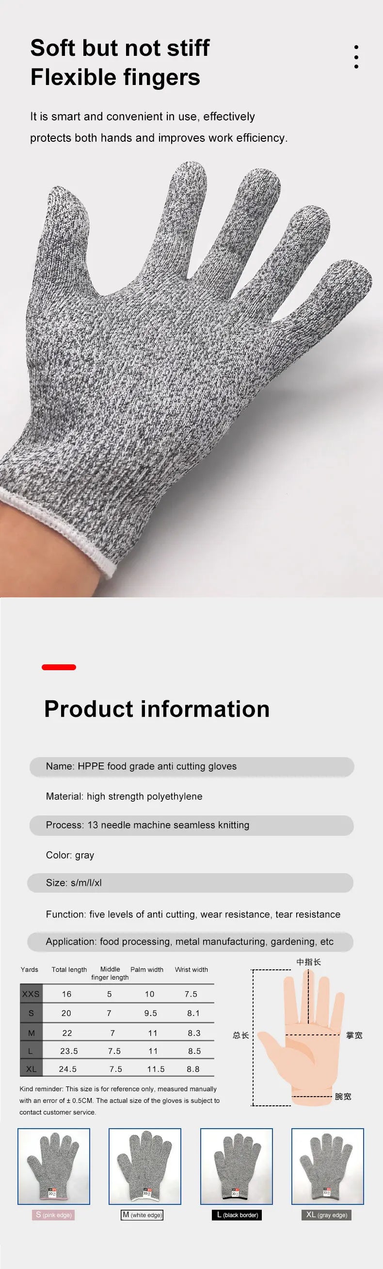 Guantes de trabajo de seguridad anticortes, color gris y negro, nivel 5, protección para cortar vidrio.