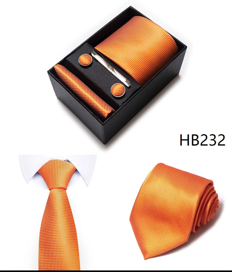 Cravate pour homme, tout nouveau style, cadeau de mariage, ensemble de pochettes, boîte à cravates, accessoires de costume noirs pour hommes