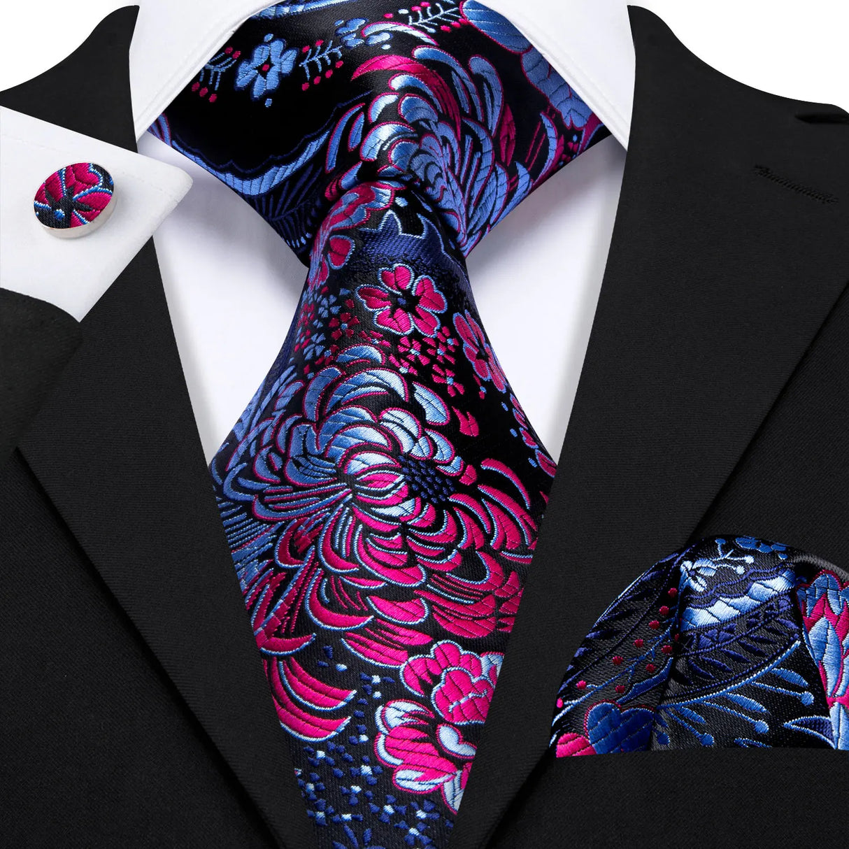 Ensemble élégant de cravates et boutons de manchette en soie à fleurs multiples pour homme, cravate jacquard à fleurs pour mariage, entreprise, fête, événement, Barry.Wang