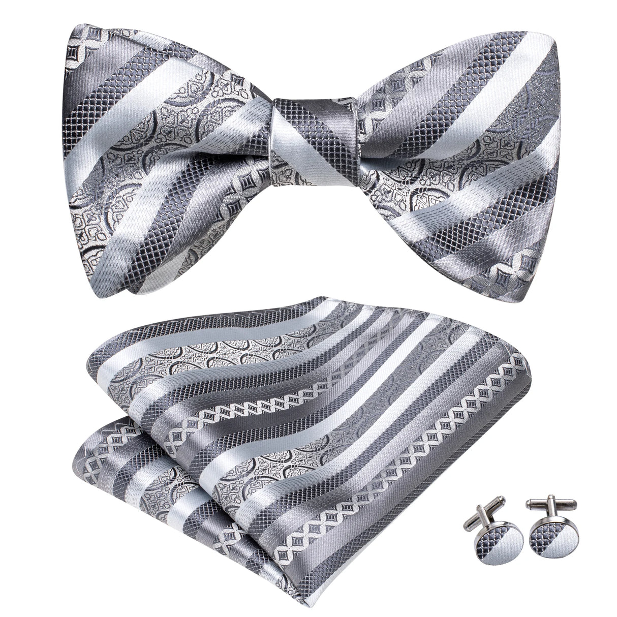 Dropshipping Jacquard Silk Mens Self Bow Tie Hanky Cufflinks Set Male Butterfly Knot Bowtie Wholesale for Male Wedding Business