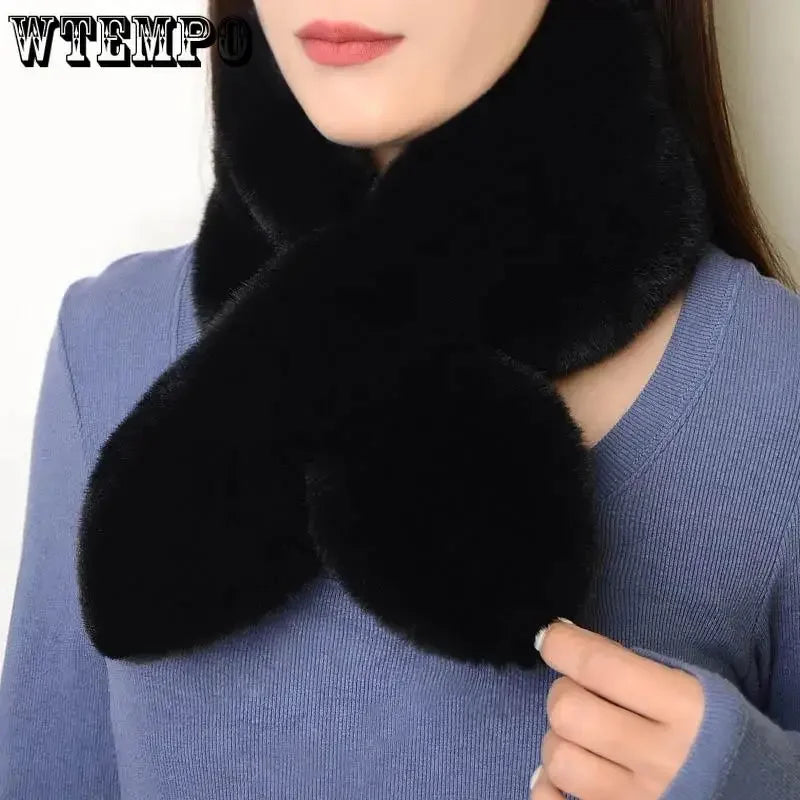 WTEMPO Écharpes de couleur unie pour femmes, cache-cou, longue écharpe moelleuse, épaisse et chaude, col en fausse fourrure
