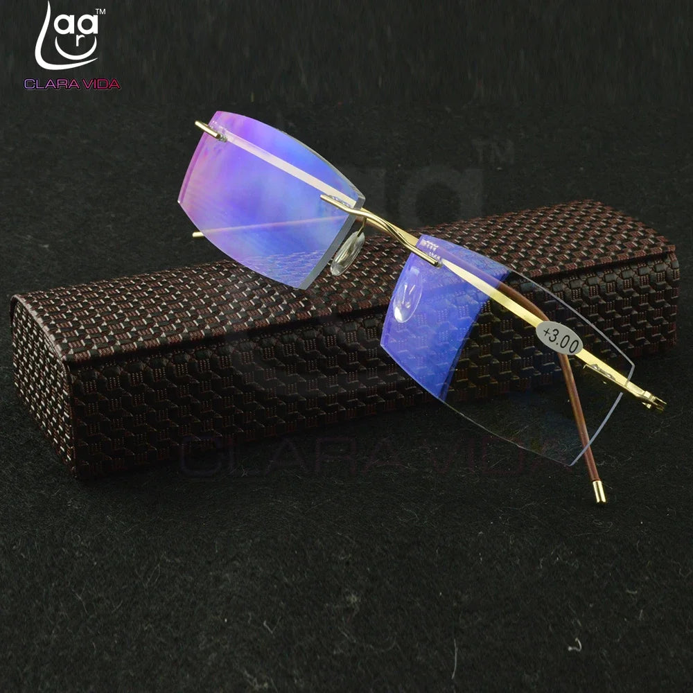 Titanium Frame Ultra Light Memory Gold Frame Coating Lenses Men Women Rimless Reading Glasses 0.75 1 1.5 1.75 2 2.25 To 4
