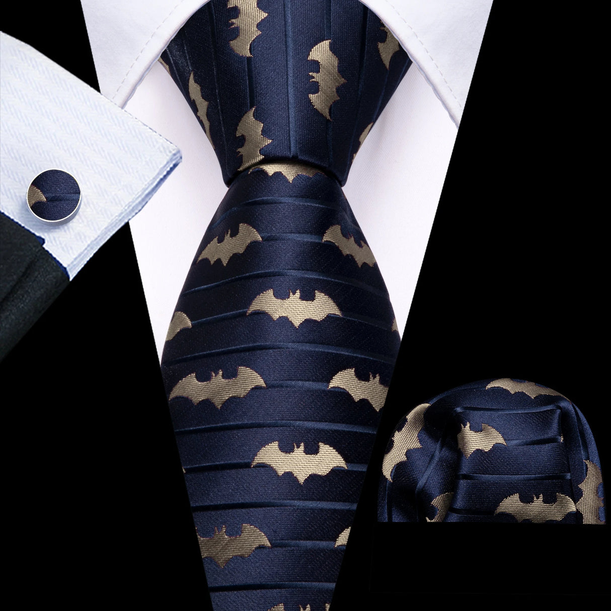Barry.Wang Nouveauté Soie Hommes Cravate Mouchoir Boutons de Manchette Ensemble Jacquard Animal Dinosaure Chauve-Souris Gravat Cravate Pour Homme Mariage Affaires